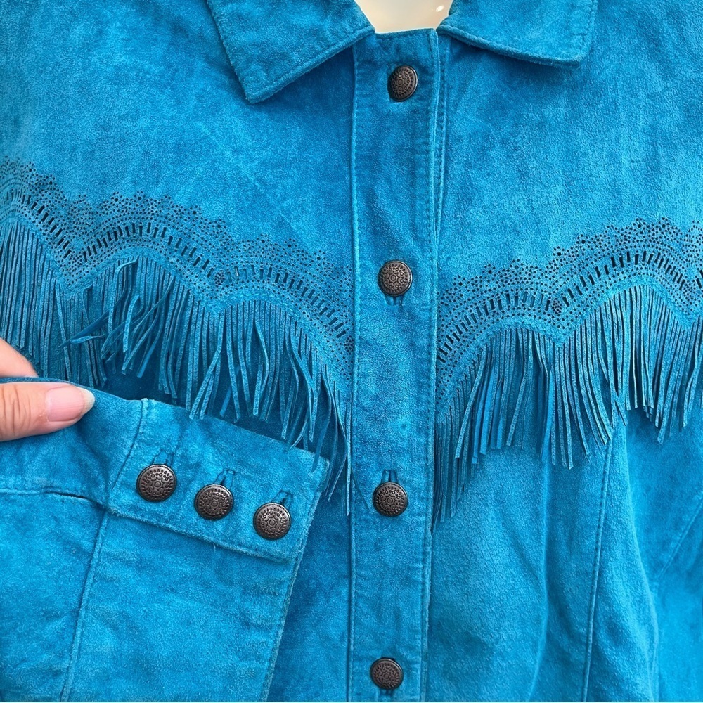 Chico's Leather Jacket Womens Medium Turquoise Western Cowgirl rodeo - Picture 6 of 10